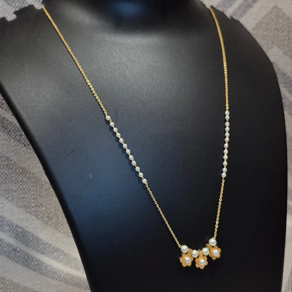 White bliss pearl chain necklace gold embelished pendant with matching ear tops