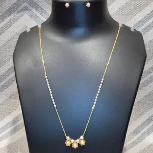 White bliss pearl chain necklace gold embelished pendant with matching ear tops