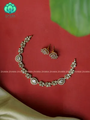 WHITE - Circle & Oval - stylish and minimal elegant neckwear with earrings- Zivara Fashion