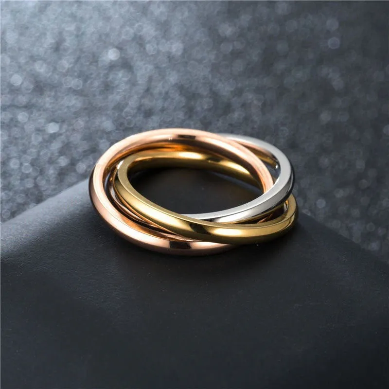 Wholesale Simple Three-Ring Three-Color Titanium Steel Ring