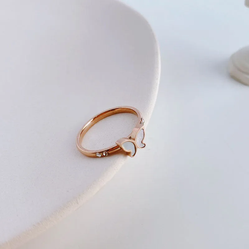 Wholesale Simple Titanium Steel White Shell Butterfly Ring