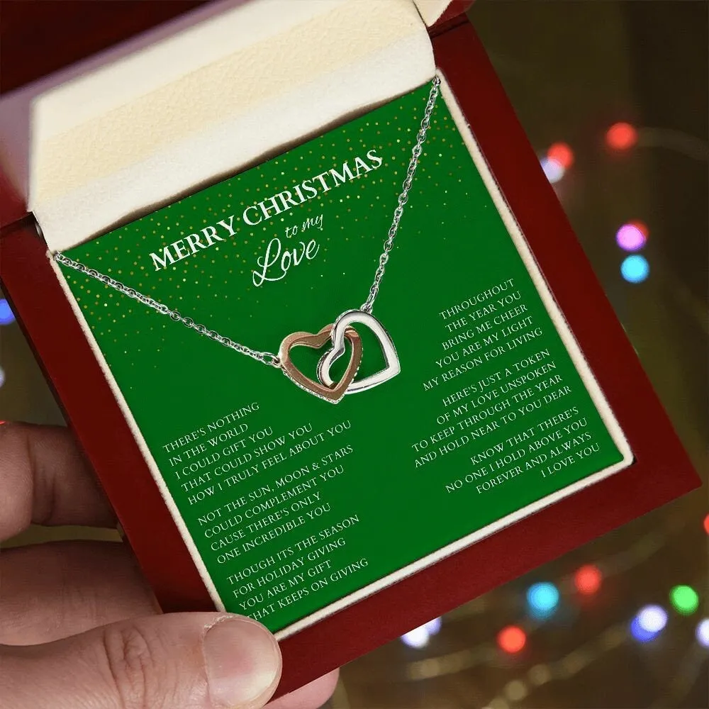 Wife Gift, Merry Christmas to My Love Necklace, Interlocking Hearts Christmas Gift for Wife or Lover or Daughter, Girlfriend Holiday Gift