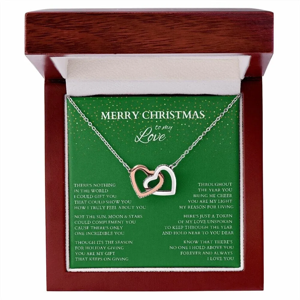 Wife Gift, Merry Christmas to My Love Necklace, Interlocking Hearts Christmas Gift for Wife or Lover or Daughter, Girlfriend Holiday Gift