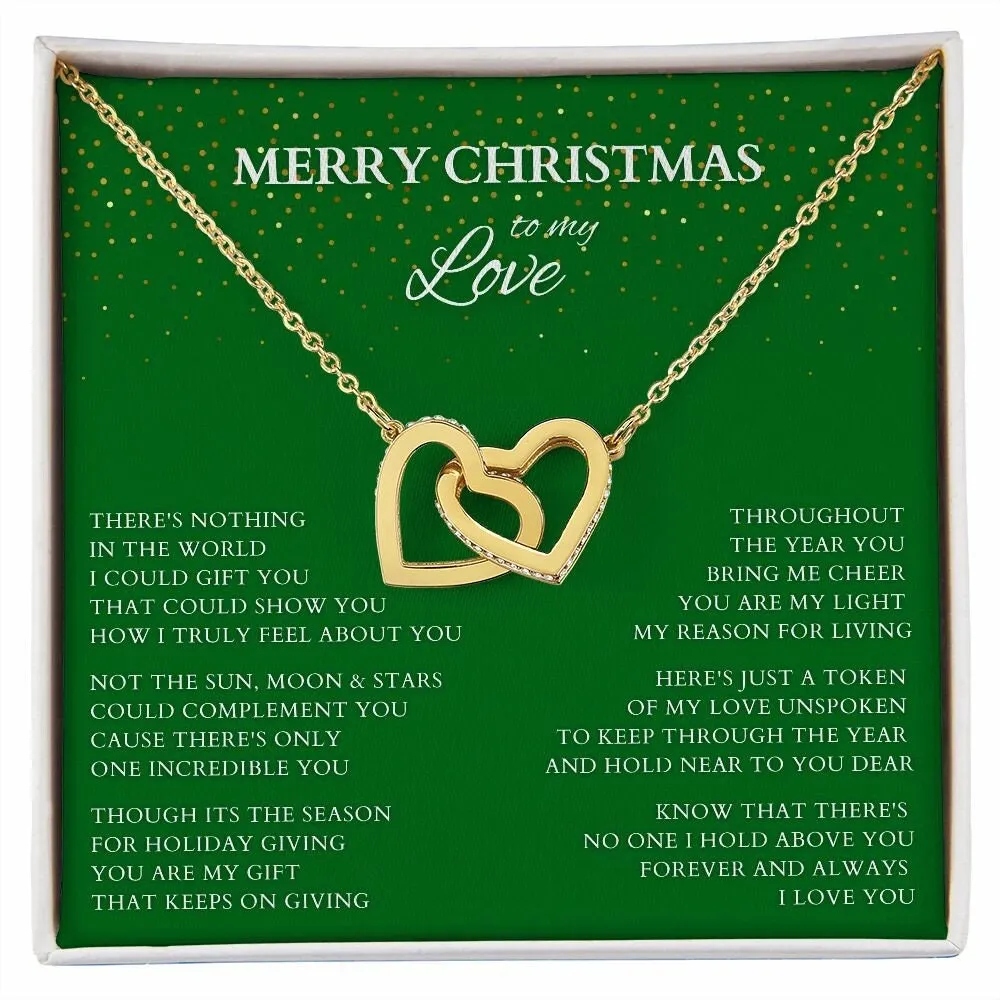 Wife Gift, Merry Christmas to My Love Necklace, Interlocking Hearts Christmas Gift for Wife or Lover or Daughter, Girlfriend Holiday Gift