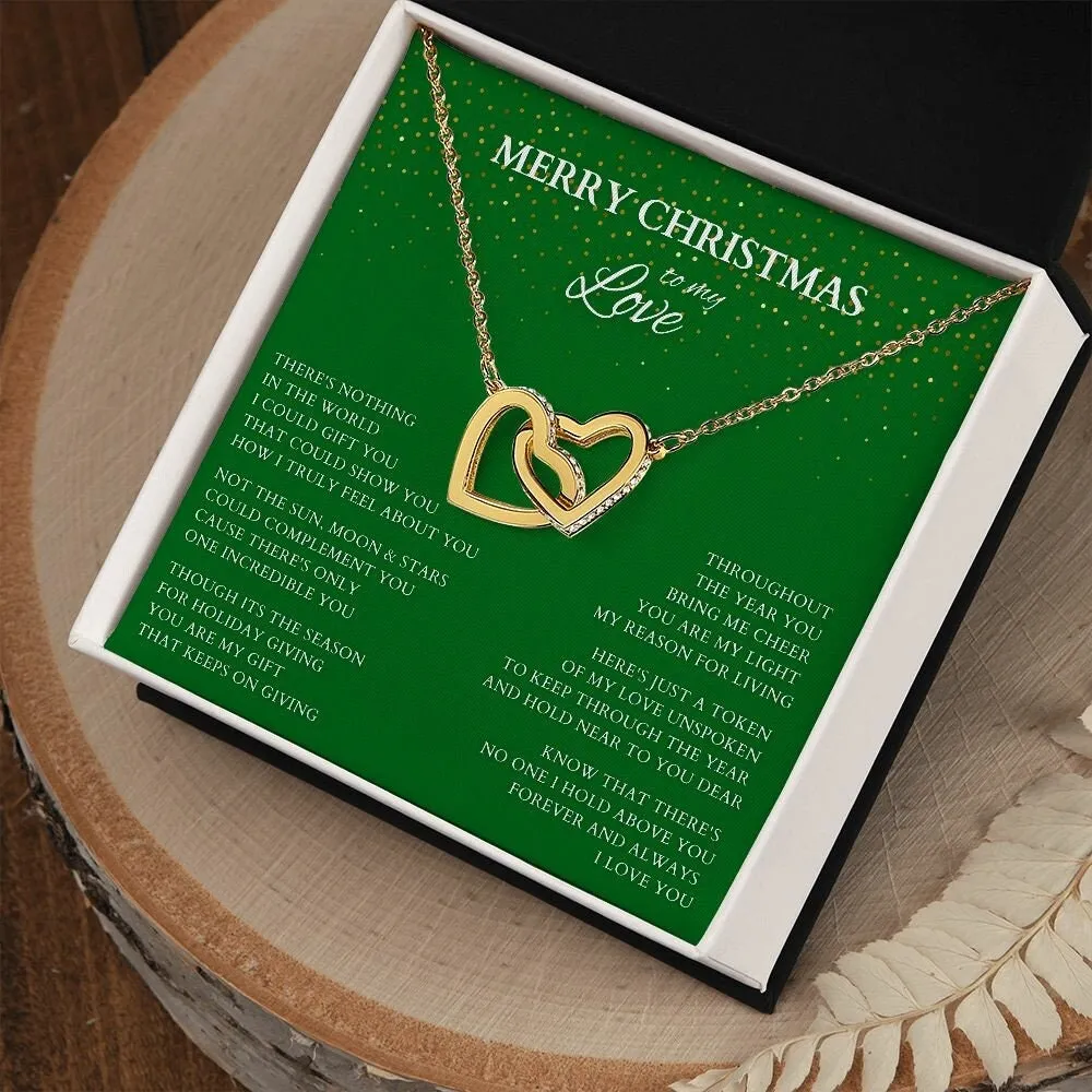 Wife Gift, Merry Christmas to My Love Necklace, Interlocking Hearts Christmas Gift for Wife or Lover or Daughter, Girlfriend Holiday Gift