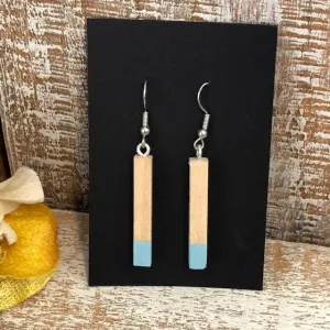 Wooden Stripe Earrings Sky Blue